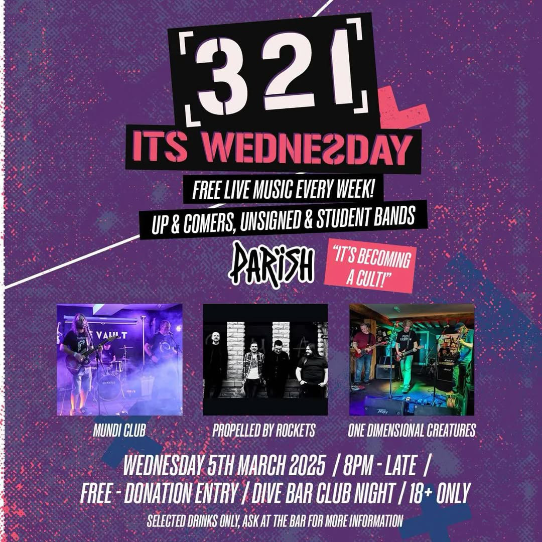 One Dimensional Creatures, Mudi Club, Rollin Twenties play Parish Dive Bar in Huddersfield in March 2025